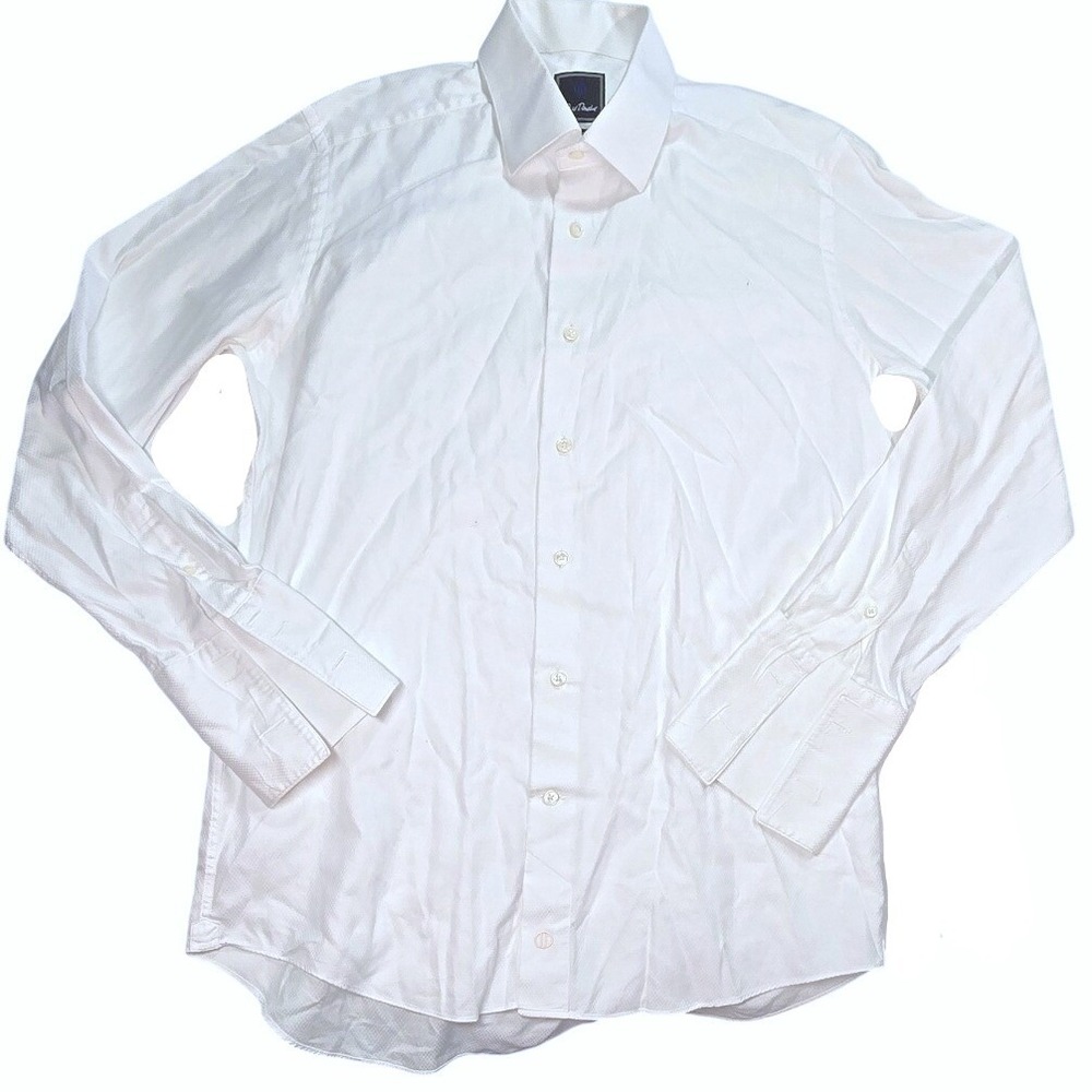 David Donahue Mens White Trim Fit French Cuff Cotton Dress Shirt 16.5 32/33